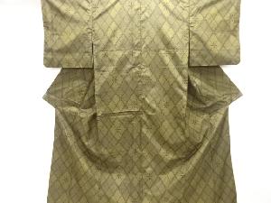 斜め格子に抽象模様織り出し十日町紬着物